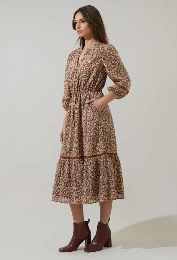 Ramsey Ditsy Harmy Drawstring Midi Dress