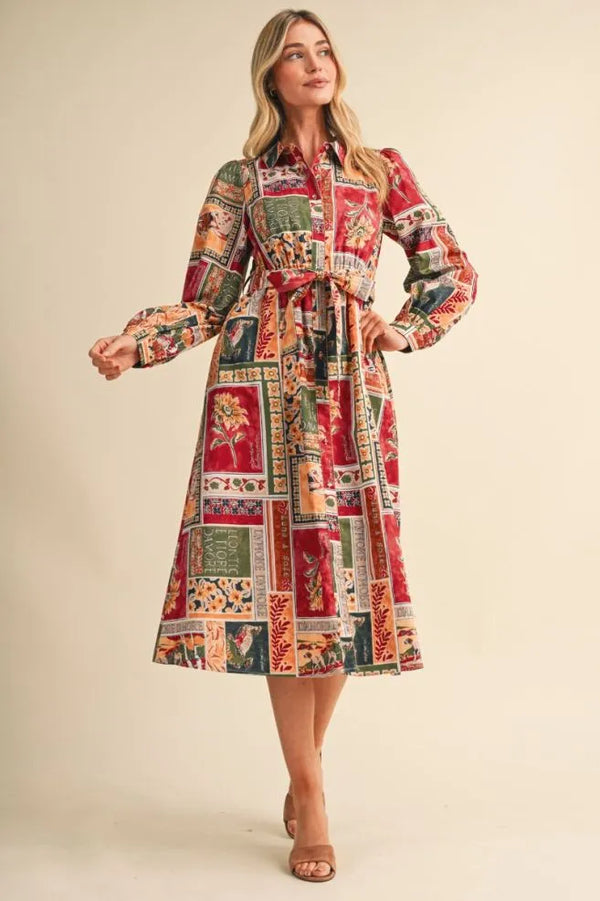 Amber Multi Patchwork Midi Dress
