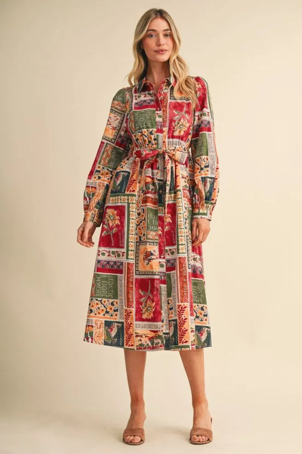 Amber Multi Patchwork Midi Dress