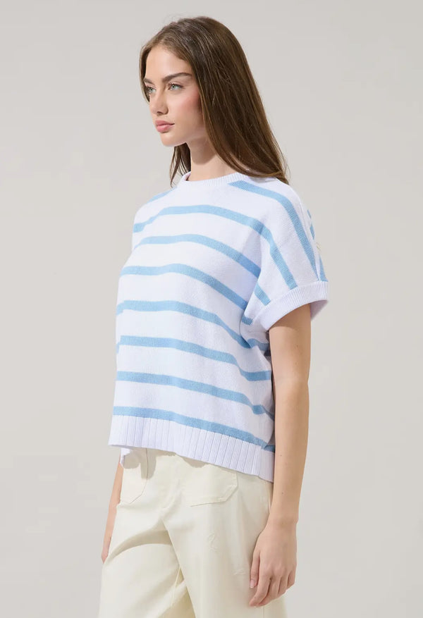 Veronia Striped Oversized Knit Top White & Blue