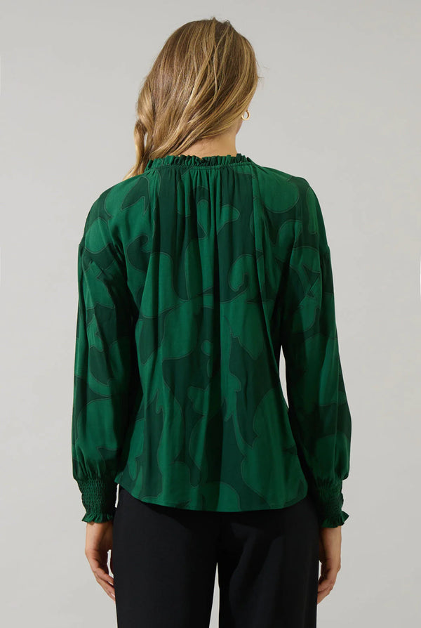 Benti Abstract Weylin Split Neck Tassel Blouse