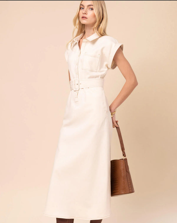 Libbie Denim Midi Dress Antique White