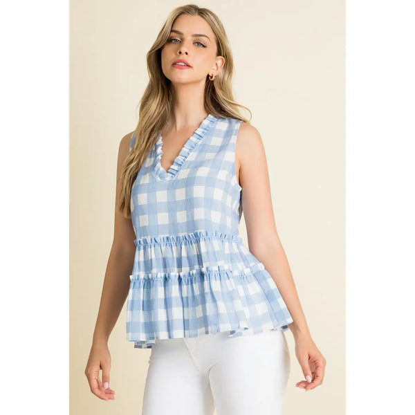Checkered Blue Sleeveless Top