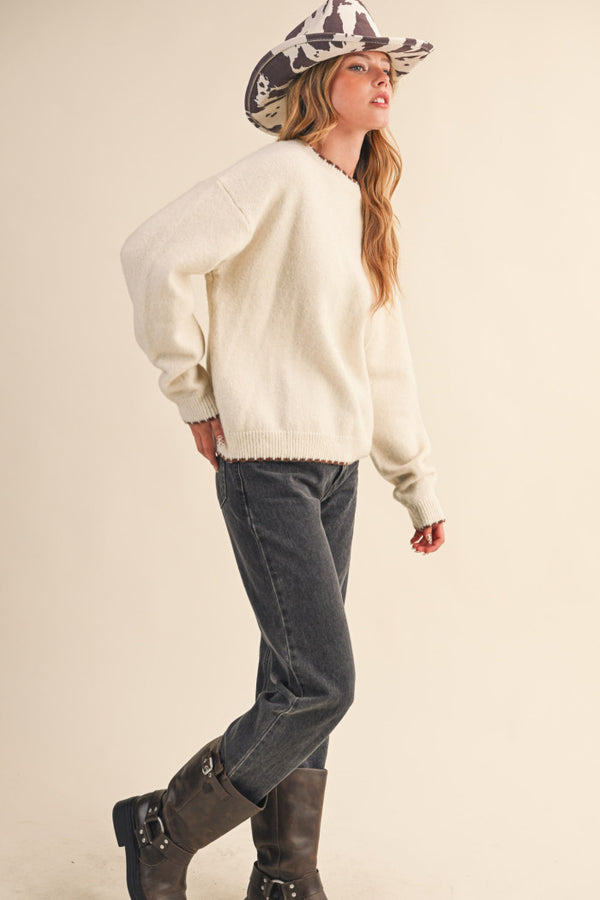 Cream with Brown Scalloped Edge