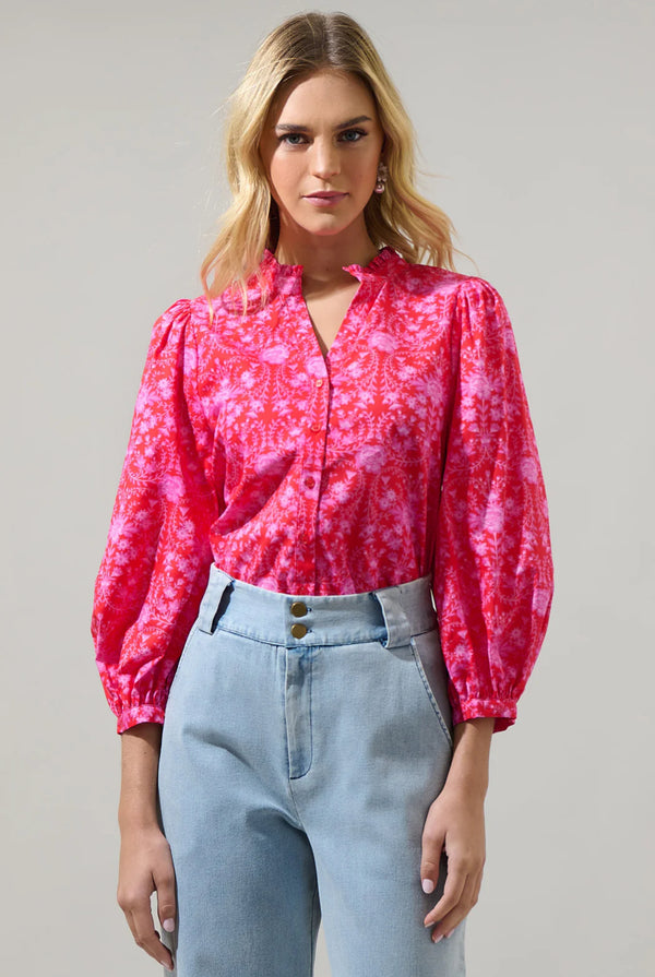 Cecy Floral Button Up Top