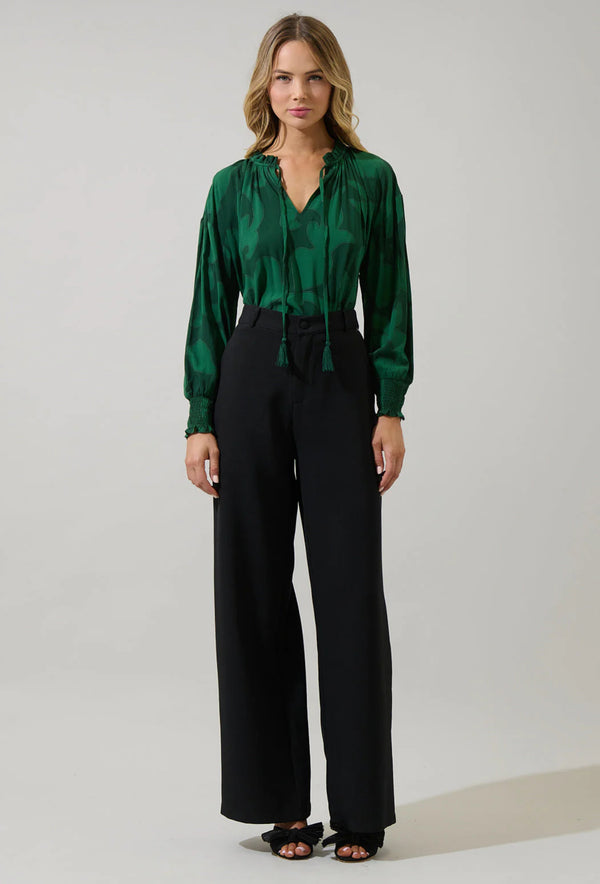 Benti Abstract Weylin Split Neck Tassel Blouse