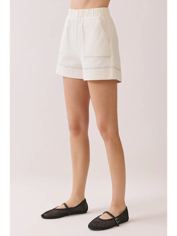 Elastic Waist Contrast Topstitch Detail Shorts