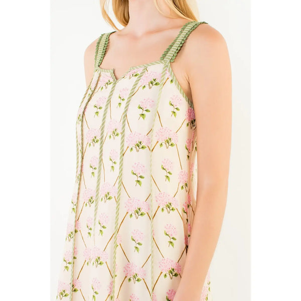 Cream Thin Strap Floral Pattern Dress