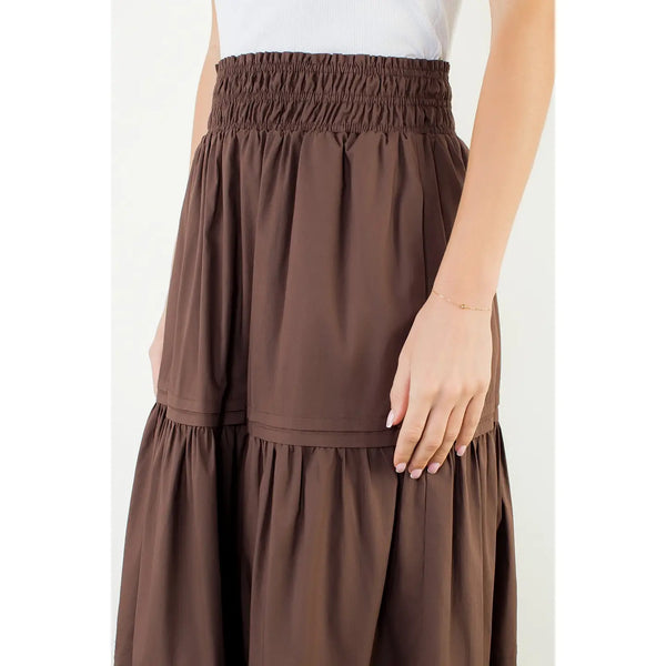Brown Long Tiered Skirt