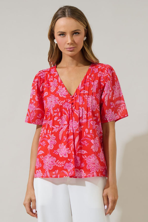 Aria Floral Jodie Pleated Puff Sleeve Top