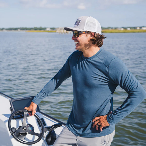 Men's Bamboo Shade Long Sleeve: Heather Slate Blue