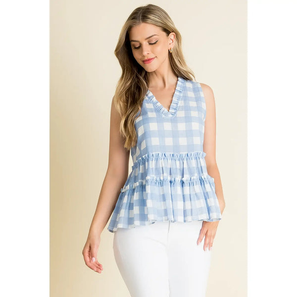 Checkered Blue Sleeveless Top