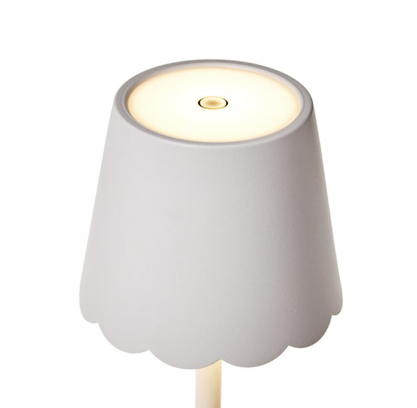 White LED Cordless Table Lamp with Scalloped Edge Shade in Gift Box