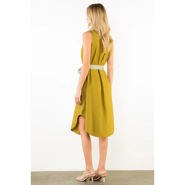 Olive Sleeveless Button Down Dress