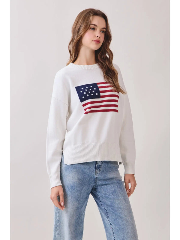 American Flag Knit Pullover Sweater