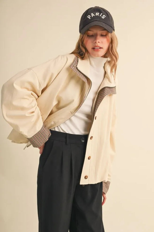 Oat Milk Bubble Hem Houndstooth Coat