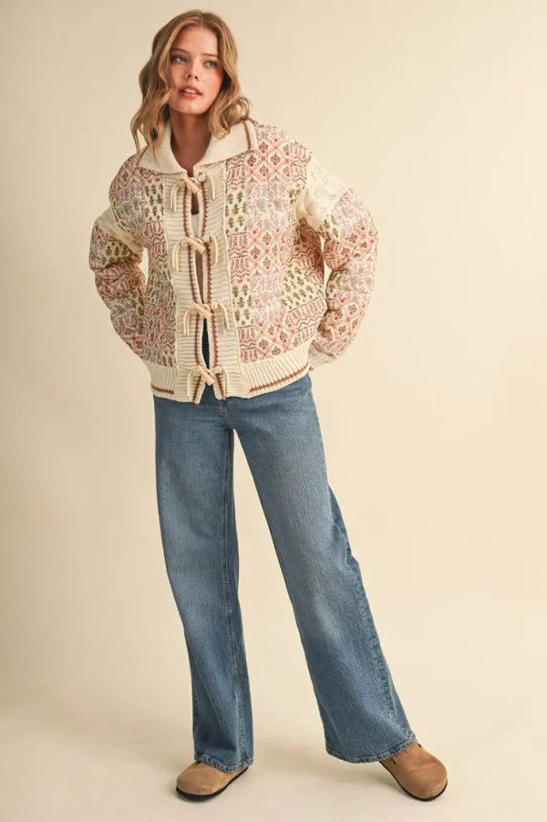 Mixed Media Puff Jacket in Warm Sand Floral