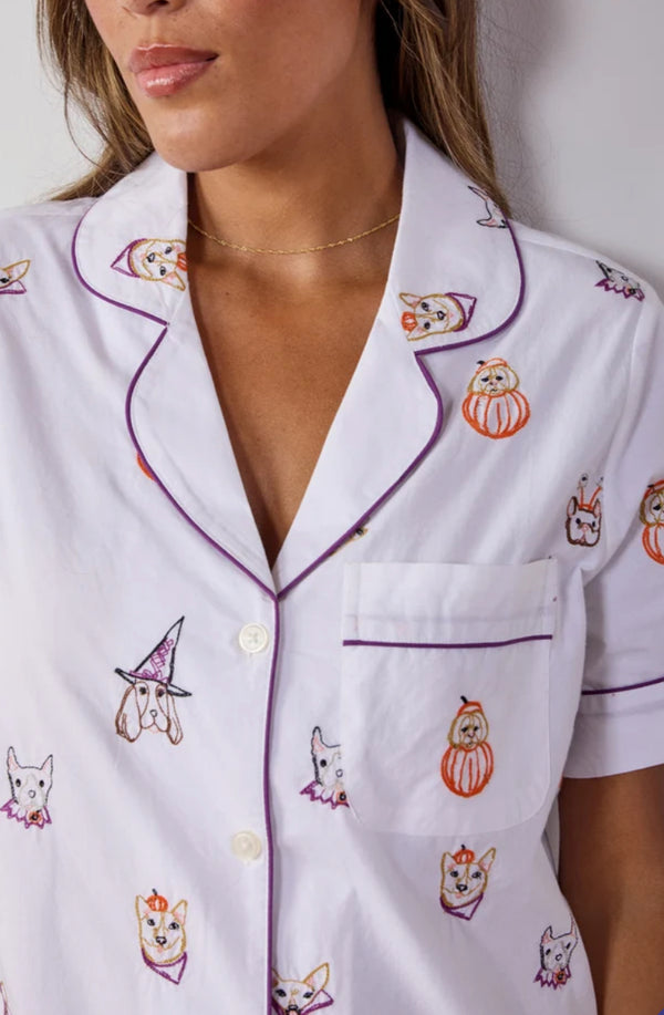 Short Sleeve Top & Cropped Pants Set in Halloween Hounds