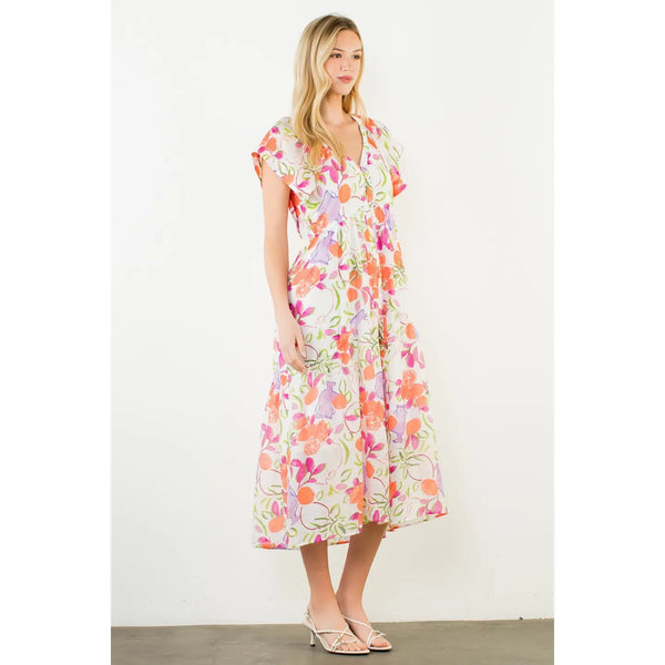 Short Sleeve Floral Patterned Dress