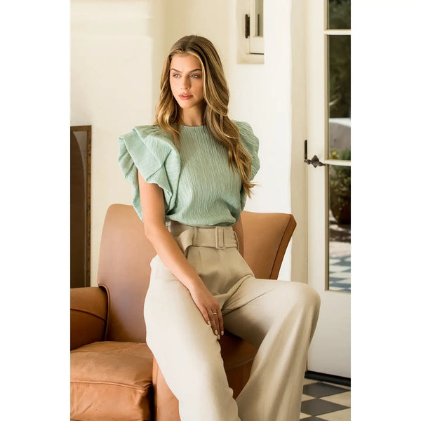 Mint Ruffle Puff Sleeve Top