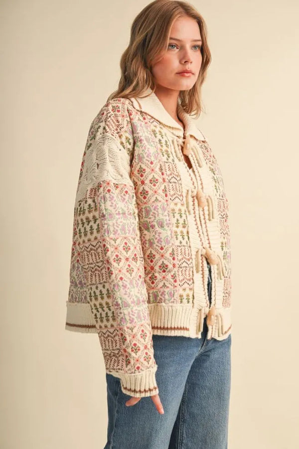 Mixed Media Puff Jacket in Warm Sand Floral