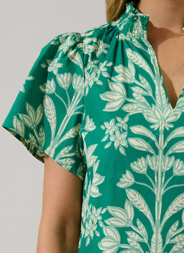 Barcy Smocked Top Estela Floral Kelly Cream