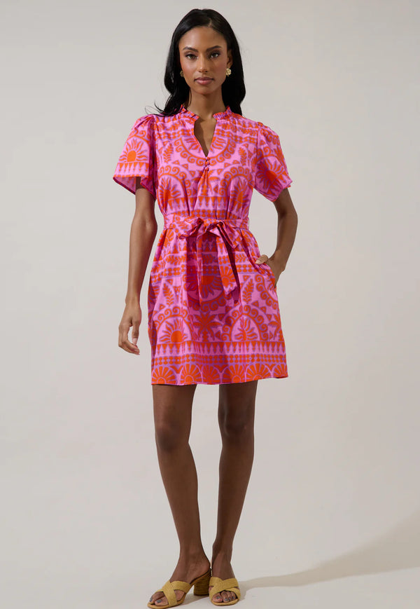 Tarie Tropical Pink & Orange Ema Shift Mini Dress