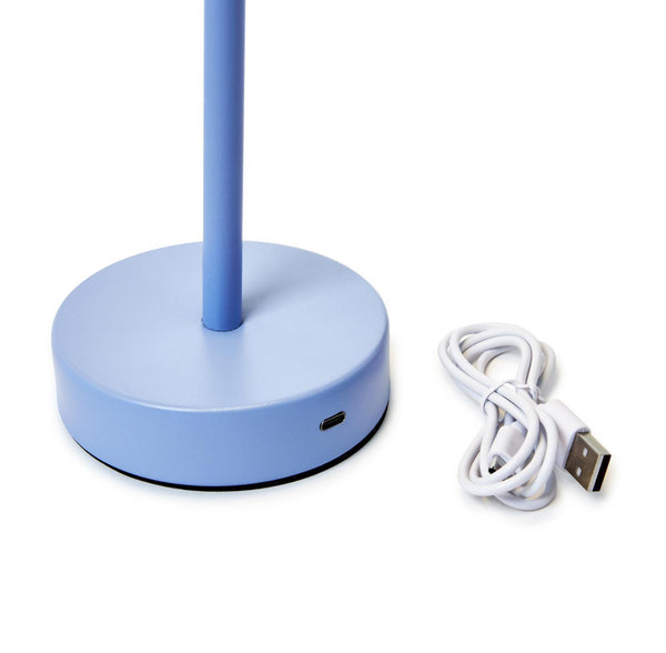 BLUE LED CORDLESS TABLE LAMP WITH SCALLOPED EDGE SHADE IN GIFT BOX