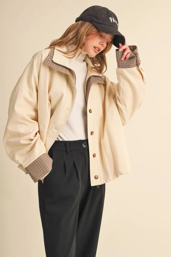 Oat Milk Bubble Hem Houndstooth Coat