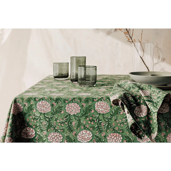 Peony Block Print Tablecloth 60 X 90 Inches