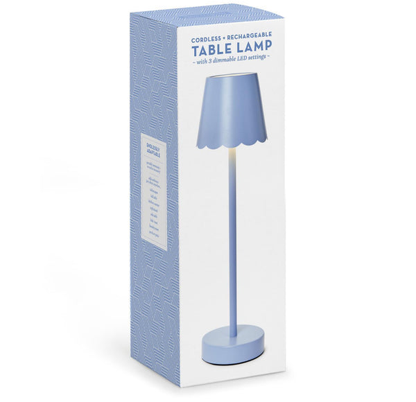 BLUE LED CORDLESS TABLE LAMP WITH SCALLOPED EDGE SHADE IN GIFT BOX