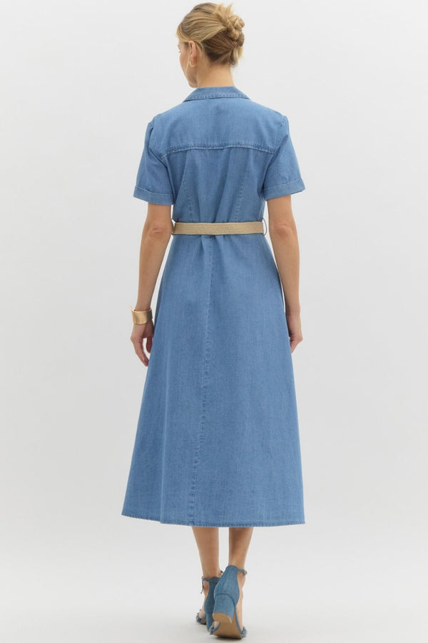 Denim Midi Shirt Dress with Belt