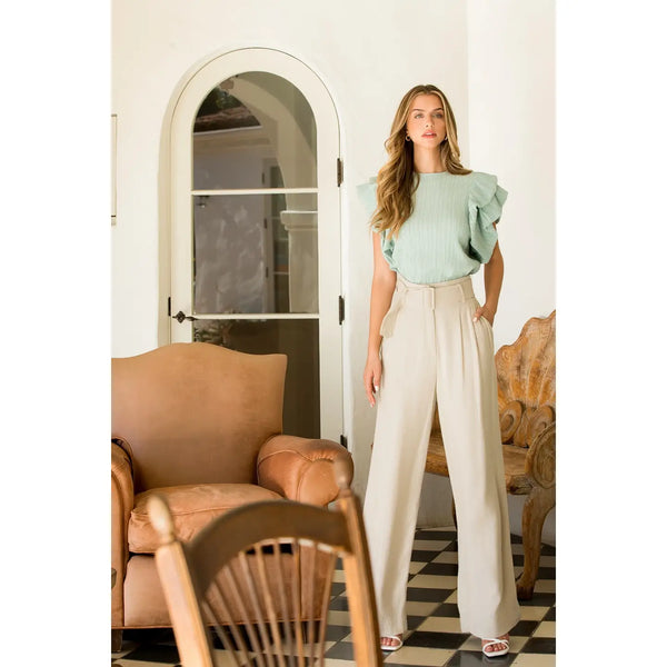 Mint Ruffle Puff Sleeve Top