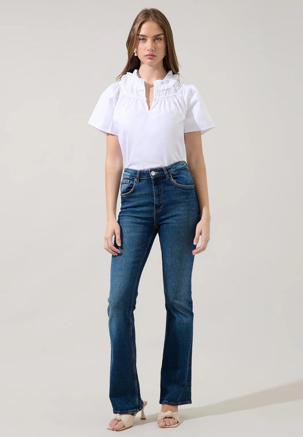 Darthy White Smocked Short Sleeve Top