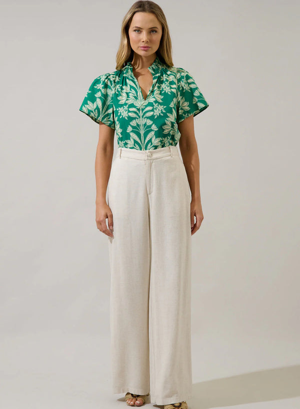 Barcy Smocked Top Estela Floral Kelly Cream