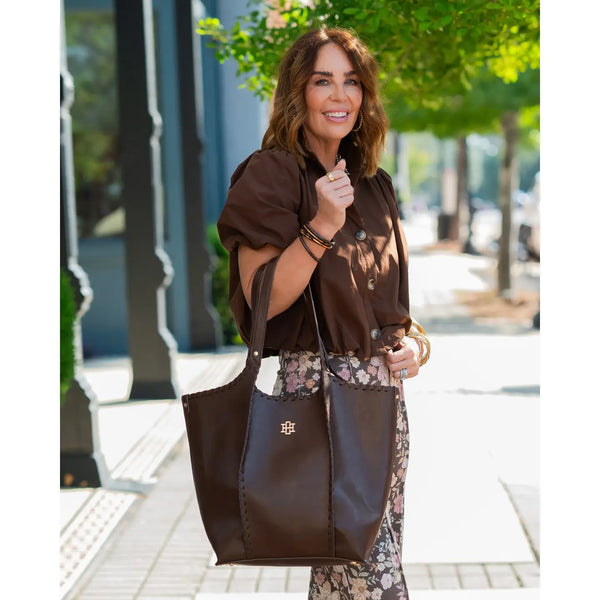 Emory Whipstitch Tote D Chocolate