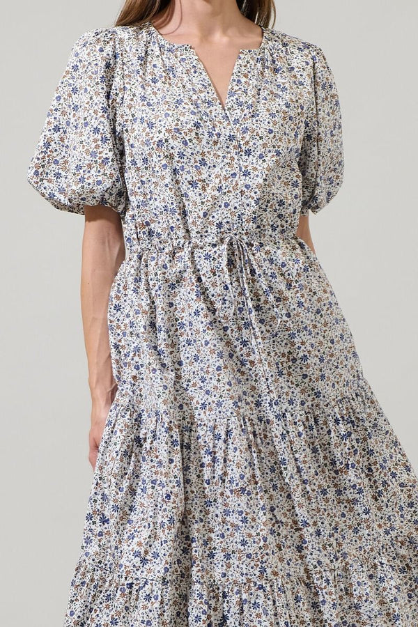 Heath Floral Balloon Sleeve Tiered Midi Dress