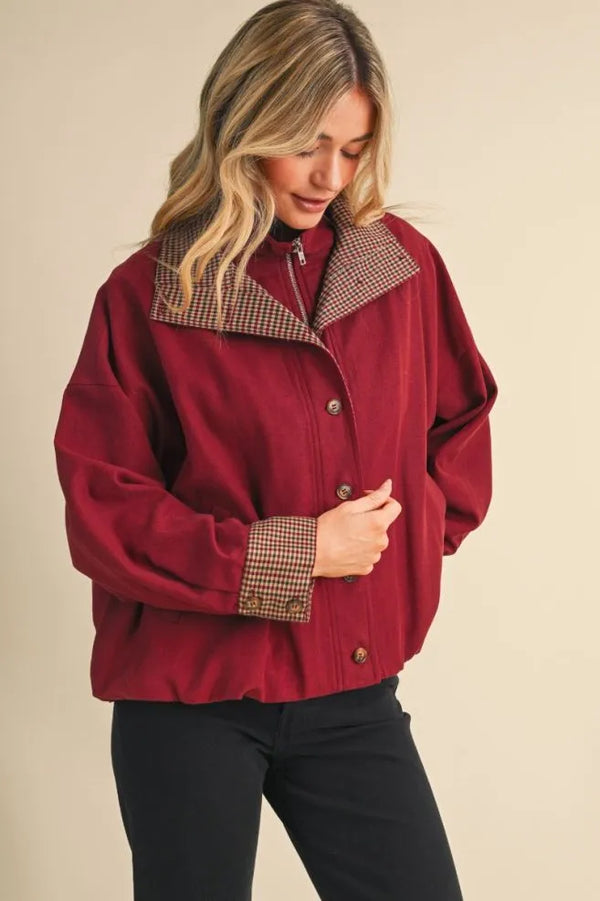 Rustic Red Bubble Hem Houndstooth Coat