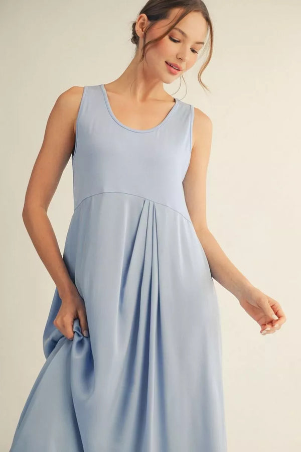 Short Drop Shoulder Sweater Top w Knot Paired w Solid Midi Dress