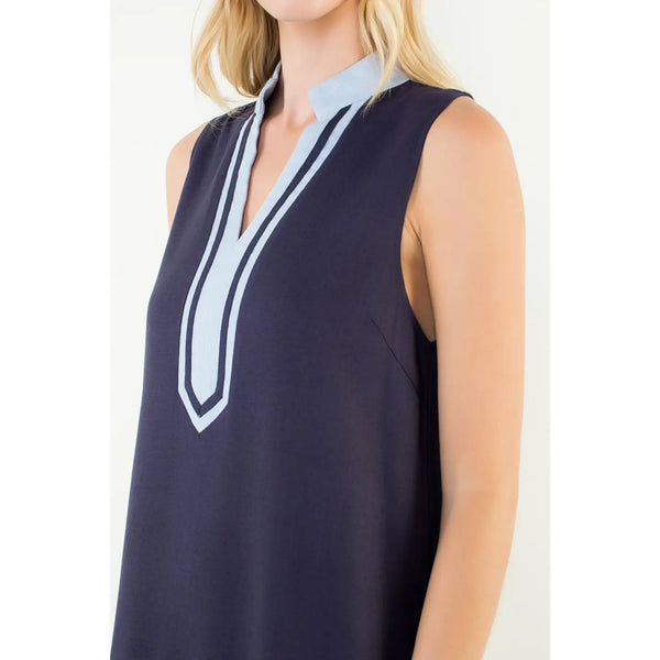 Navy Sleeveless Contrast Trim Dress