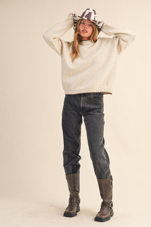 Cream with Brown Scalloped Edge