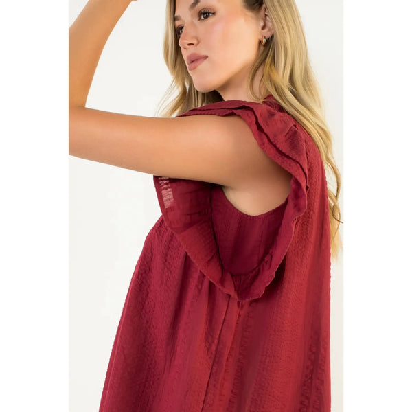 Flutter Sleeve Burgundy Top