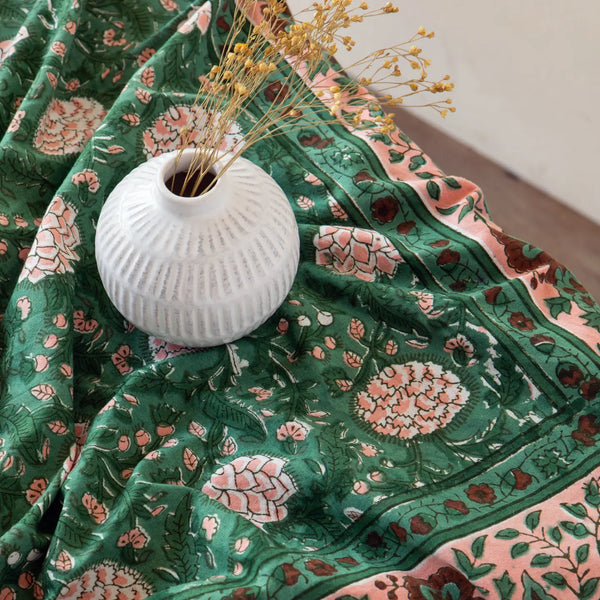 Peony Block Print Tablecloth 60 X 90 Inches