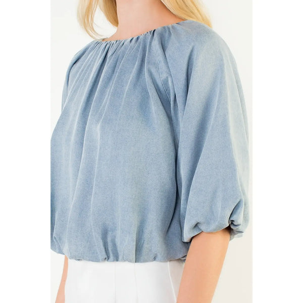 Denim Blue Short Sleeve Flowy Top