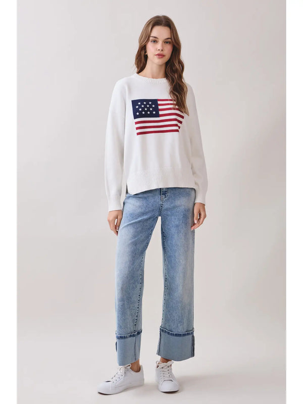 American Flag Knit Pullover Sweater