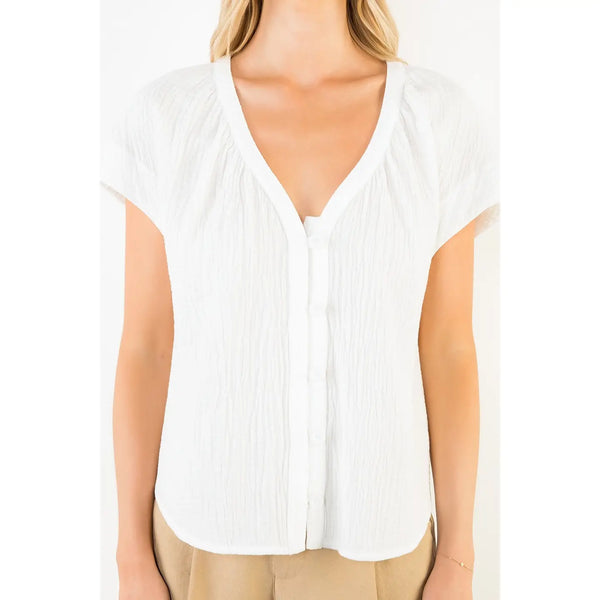 White Short Sleeve Top with Buttons