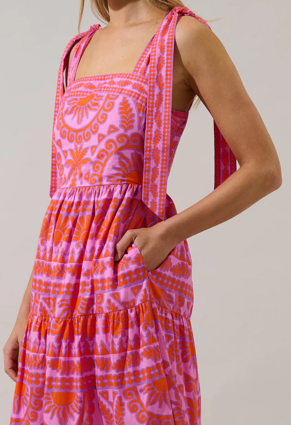 Tarie Tropical Emely Tiered Maxi Dress Pink & Orange