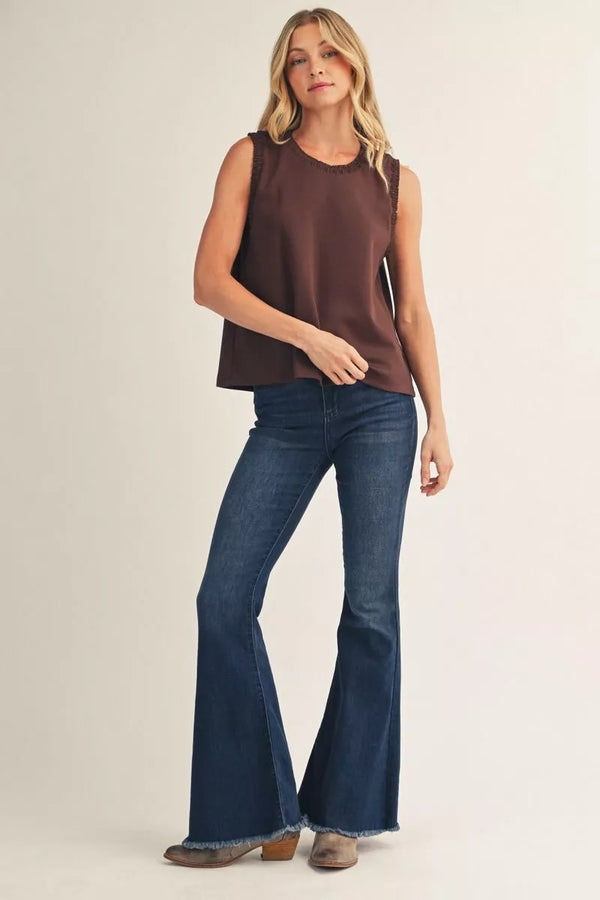 Brown Smocking Edge Detail Casual Tank Top