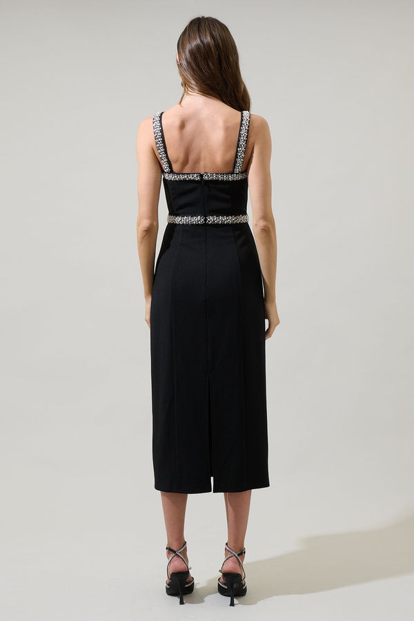 Ravena Rhinestone Slit Midi Dress