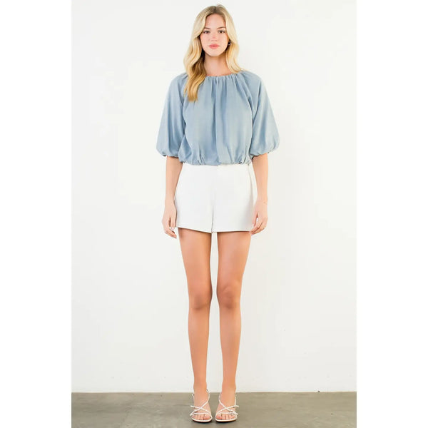 Denim Blue Short Sleeve Flowy Top